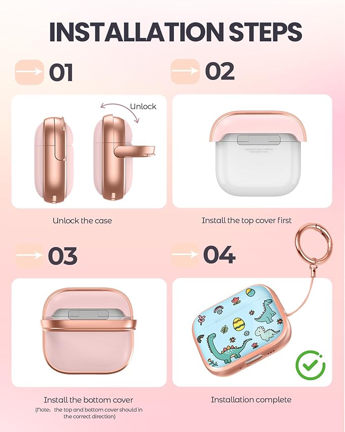 Coralogo for AirPods Pro 3 Case with Safety Lock - Cute Cartoon for Women Girls Fashion Stylish Dinosaur Pattern Design Kawaii Girly Girlish Hard Protective Cover for AirPods Pro 3rd Generation