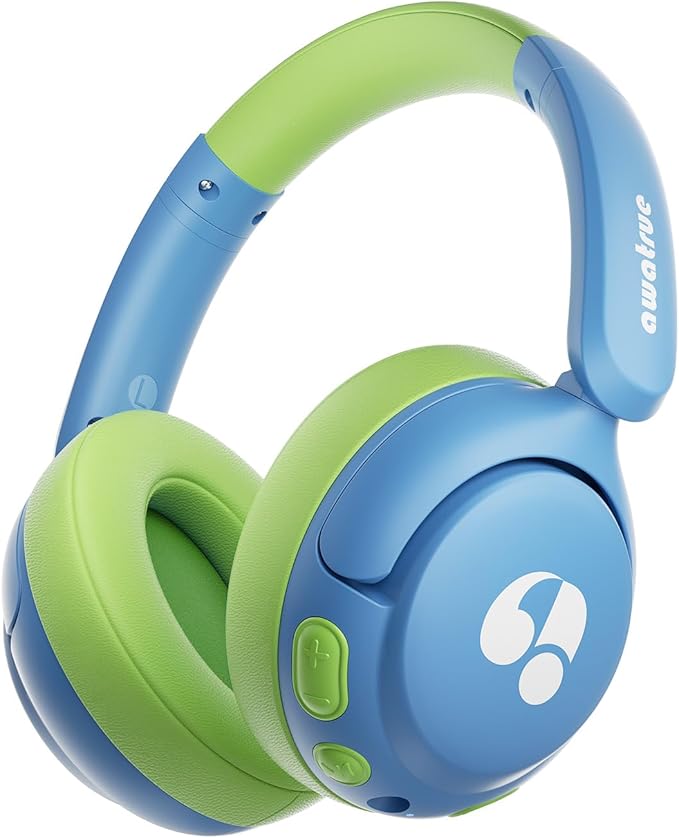Kids Bluetooth Headphones, 85dB Volume Limiter, Foldable Wireless Over-Ear Headphones for iPad, Travel, 75H Playtime, Bluetooth 5.4, Built-in Mic, Blue Green