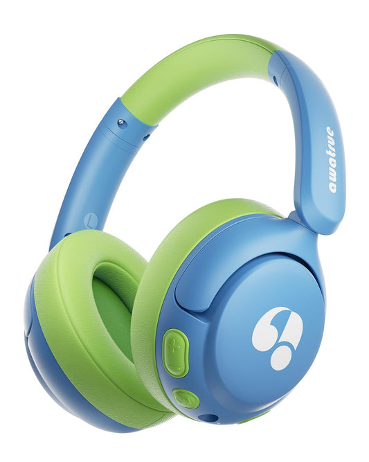 Kids Bluetooth Headphones, 85dB Volume Limiter, Foldable Wireless Over-Ear Headphones for iPad, Travel, 75H Playtime, Bluetooth 5.4, Built-in Mic, Blue Green