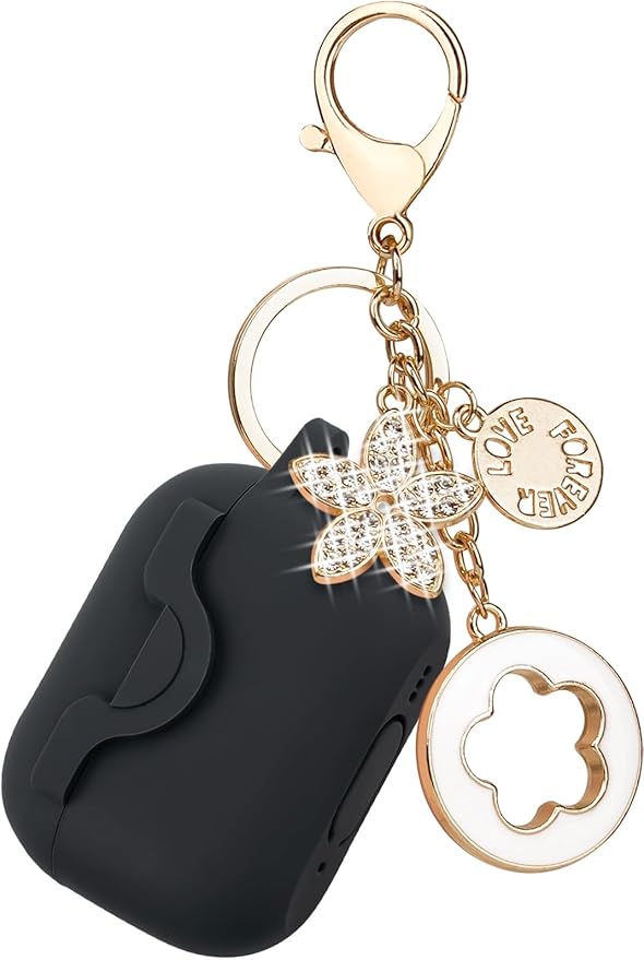 Secure Lock Case for Airpods Pro 2 Case with Cute Bling Keychain, Silicone Protective Case Cover for Airpods Pro 2nd Generation Case Women Girls - Black