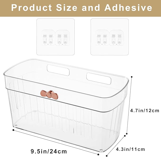 2 Pack Adhesive Cabinet Door Organizer, Compact Kitchen Under Sink Organizer, Clear Lid Storage Container for Pantry Shelves, Wall Mounted Bathroom Shower Caddy Hanging Closet Organizer