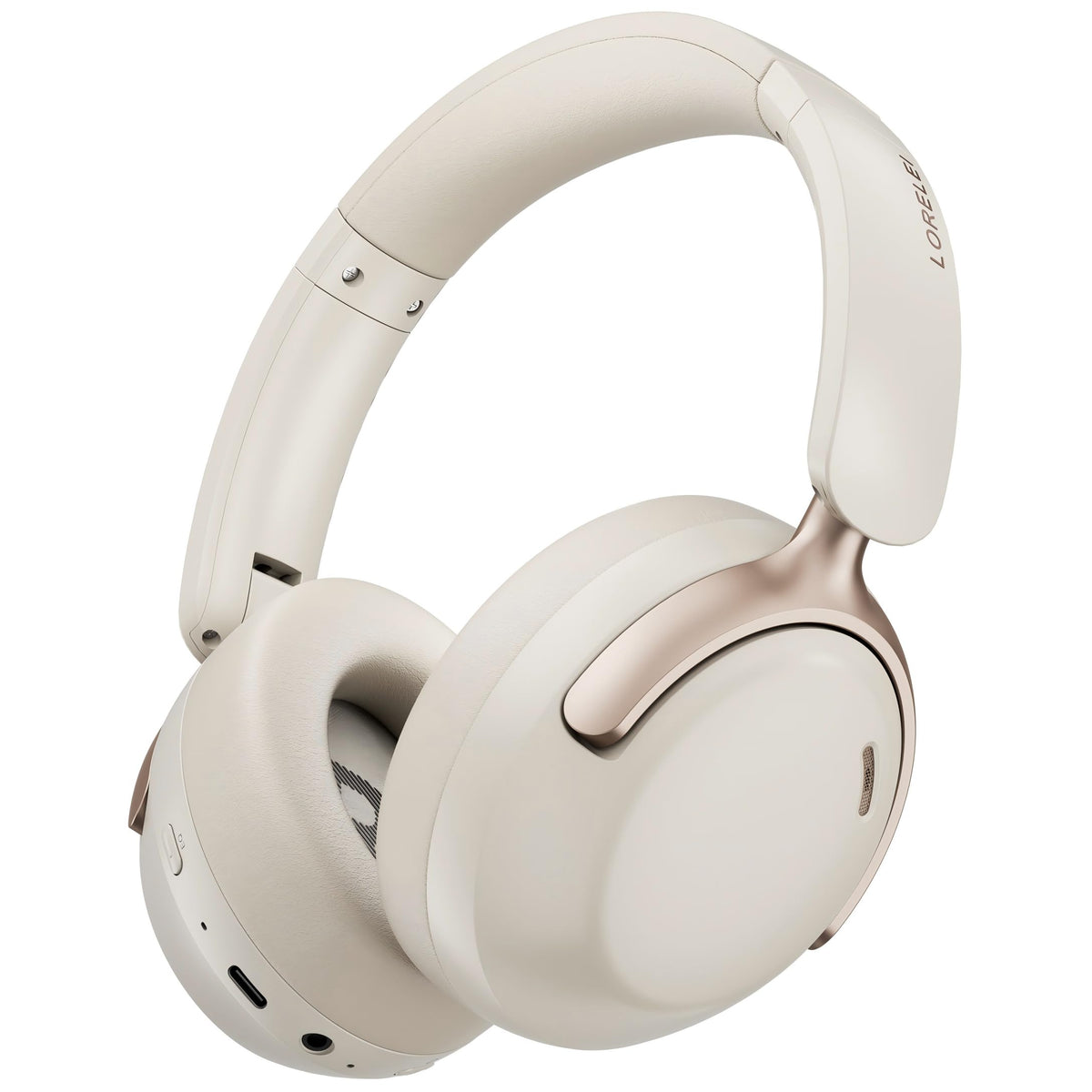 LORELEI Q30 Bluetooth Headphones Over Ear,60H Playtime & 3 EQ Music Modes,BT6.0 Headphones Wireless with Mic,Foldable Lightweight Headsets,HiFi Stereo Deep Bass for Home Travel iPad Tablet-Beige White