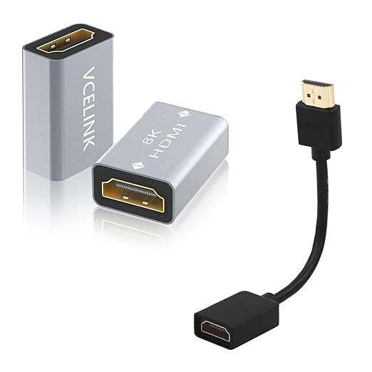 VCELINK 1-Pack HDMI Swivel Adapter Male to Female Bundle with 2-Pack 8K HDMI Coupler Female to Female