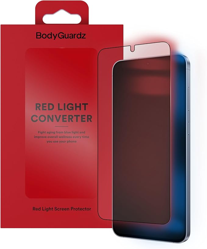 BodyGuardz Red Light Converter Privacy Screen Protector – Passive Red Light Therapy for Face - Promotes Better Sleep, Healthier Skin, Reduced Eye Strain - Privacy Glass, Easy Install (Galaxy S26)