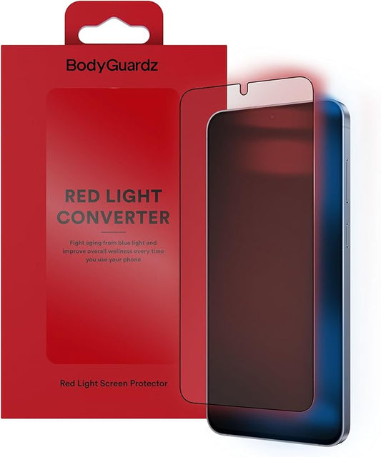 BodyGuardz Red Light Converter Privacy Screen Protector – Passive Red Light Therapy for Face - Promotes Better Sleep, Healthier Skin, Reduced Eye Strain - Privacy Glass, Easy Install (Galaxy S26)
