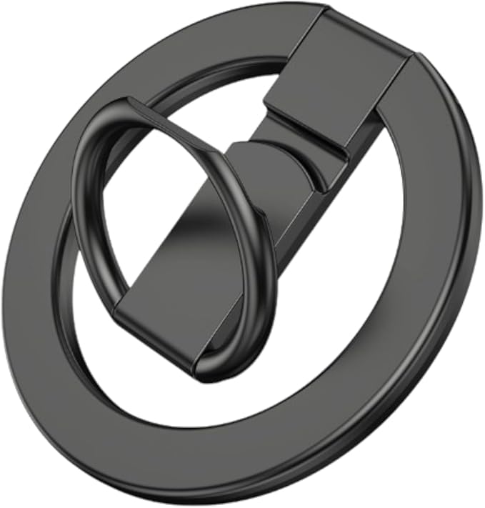 Magnetic Phone Ring Holder for Magsafe Finger Kickstand, 360° Rotation Metal Foldable Grip Car Mount Stand Compatible with iPhone 12/13/14/15 & Other Devices Use with Iron Ring (Black/Black)