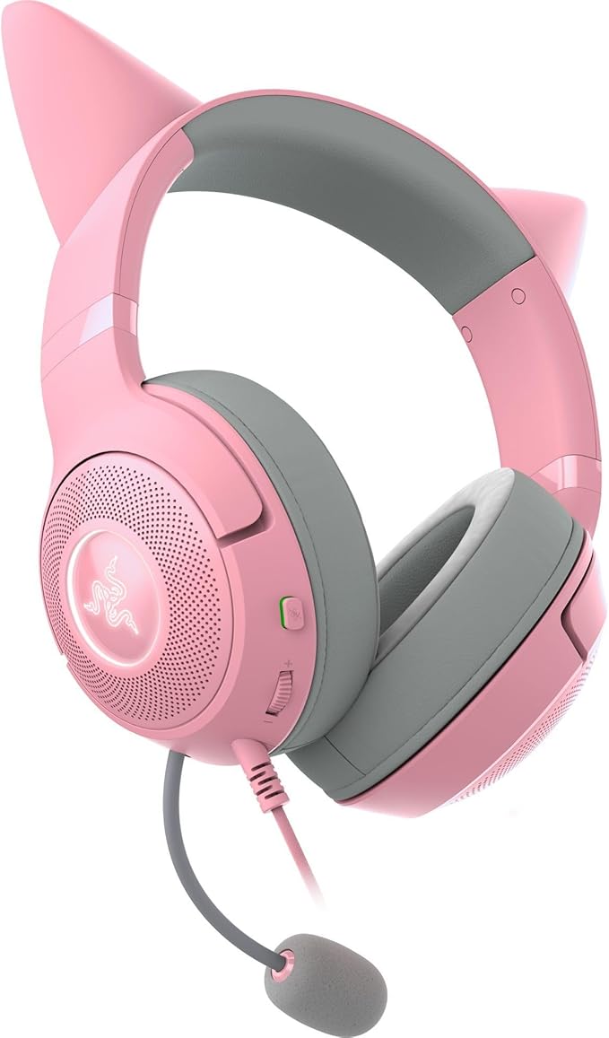 Razer Kraken Kitty V2 USB Wired Headset: Chroma RGB Kitty Ears - Stream Reactive Lighting - HyperClear Cardioid Mic - 40 mm Drivers - 7.1 Surround Sound - Comfortable Ear Cushions - Quartz Pink