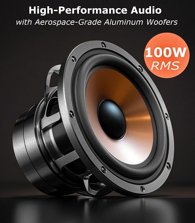 LONPOO 100W HiFi Active Bookshelf Speakers with Bluetooth, 4'' Aluminum Woofer, 12MM Wooden Cabinet, DSP-Tech, Optical/RCA/USB/AUX for TV PC Turntable (LP-42M)