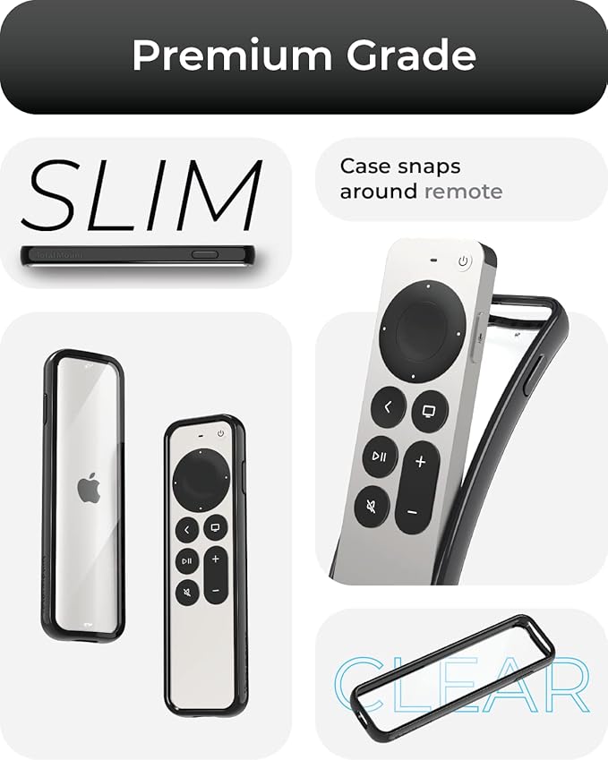 TotalMount Air Rim Case for Apple TV Remotes – Slim, Hybrid Black Perimeter Cover & Clear Back Remote Case with Ultimate Drop Protection