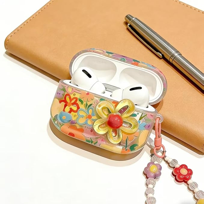 Compatible with Airpods 4 Case 2025 with Lock Clear Cases,Soft TPU Cover for Airpods 4 Case for Air pod 4 Cover with Keychain for Airpods 4 Gen for Women Girls(3D Colorful Flower)