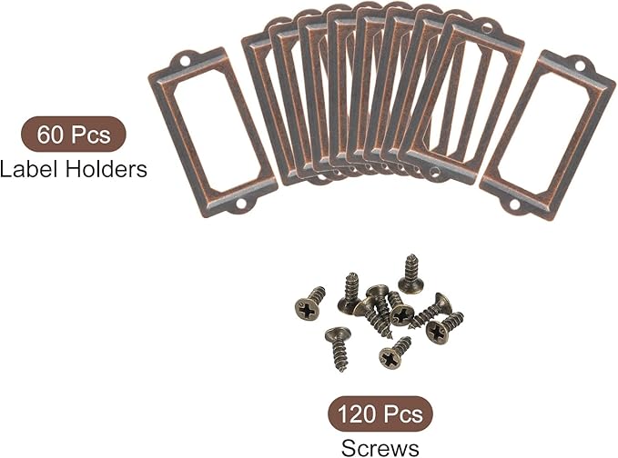 uxcell Metal Label Holders, 70x33mm 60pcs File Name Card Tag Label Holder Frame for Office Library Drawer Cabinet Shelves, Copper Tone