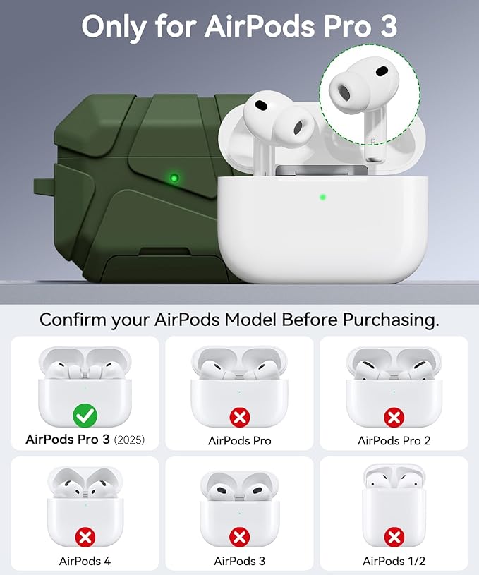 for AirPods Pro 3rd Case (2025 New),Secure Lock & Phone Stand Design Compatible with Airpods Pro 3 Generation Cover with Cleaner Kit-Green