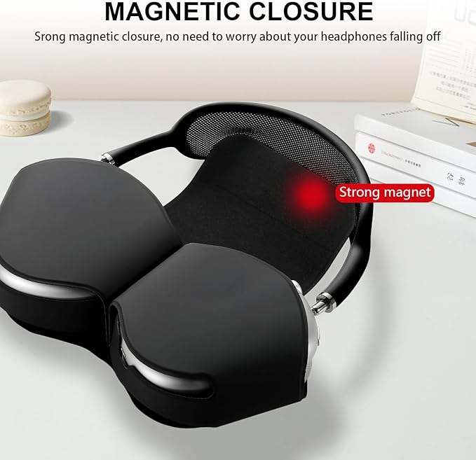 Maxjoy for Apple Airpods Max Smart Case Cover, Soft PU Leather Protective Cover Accessories for Airpod Max with Sleep Mode, Anti-Dust Travel Carrying Case for Airpods Pro Max Headphones, Black