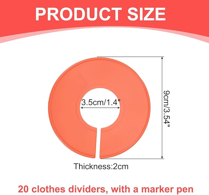 uxcell Clothes Dividers,20 Pack Round Closet Rack Dividers Clothing Rack Size Dividers Blank Labels with Marker Pen Writable & Reusable for Hanging Clothes Sorting Size, Orange