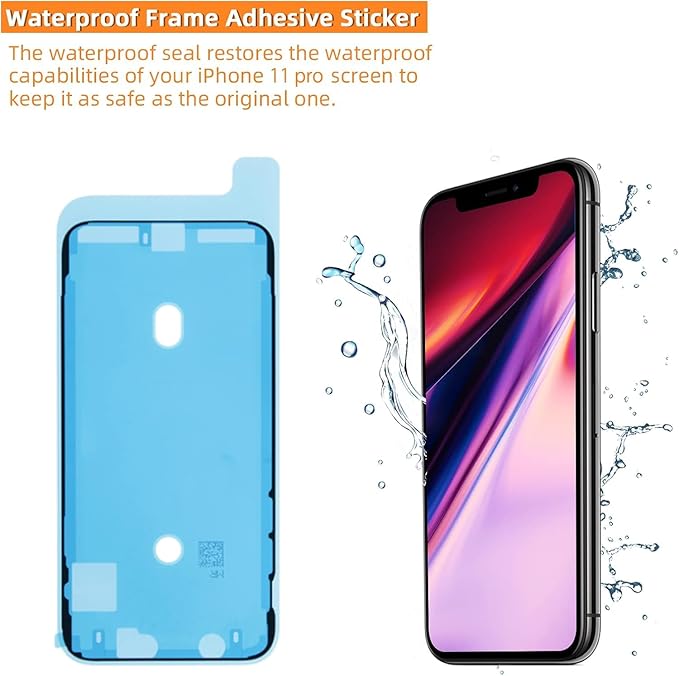 for iPhone 11 Pro Screen Replacement, 5.8 inch LCD Display Frame Assembly 3D Touch Screen for A2160, A2217, A2215 with Repair Tool Kit + Waterproof Frame Adhesive Sticker + Tempered Glass