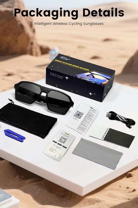 QY-Pro5 Smart Bluetooth Cycling Glasses - HIFI Sound, AI Translation, UV400 Lenses, 6H Playtime for Outdoor Sports (Riding/Skiing/Fishing)-Green Lenses