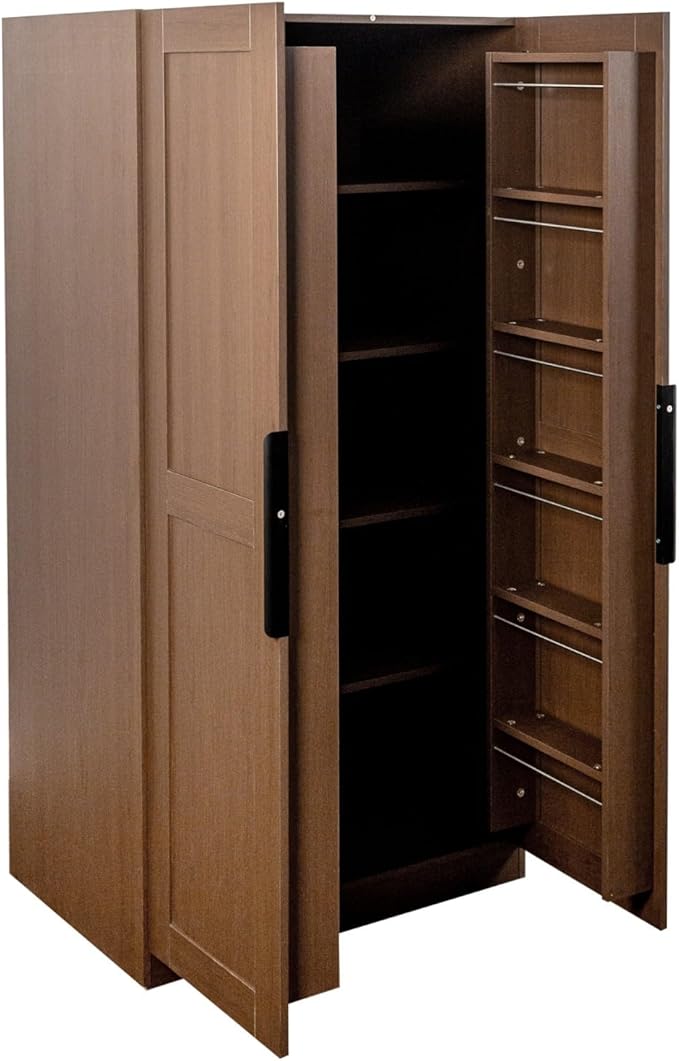 KEIKI 63" Tall Kitchen Pantry Storage Cabinet with Door-Side Rack & Shelves, Freestanding Wood Hutch Food Pantries Cupboard for Coffee Bar, Dining Room