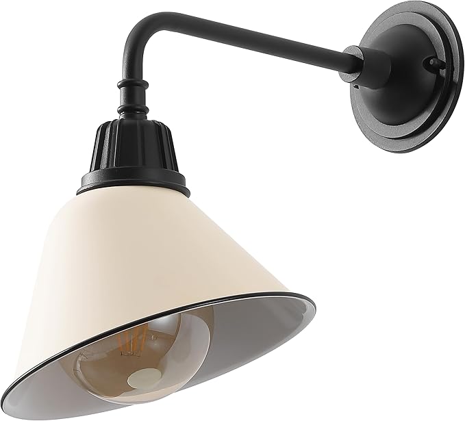 JONATHAN Y JYL7612J Croydon 9.63" 1-Light Farmhouse Industrial Indoor/Outdoor Iron LED Gooseneck Arm Outdoor Sconce for Entryway Lobby Kitchen Bathroom Bedroom Living Room Hallway, Matte Almond
