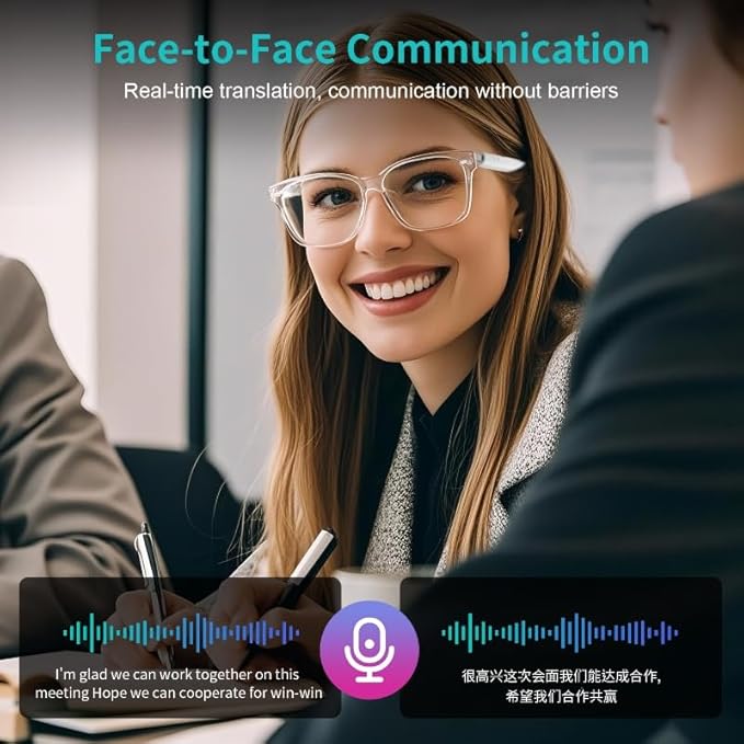 AI Smart Glasses for Men Women, Bluetooth Glasses with Real-time Translation - 169 Languages, Color-Change Lenses, Build-in Mic & Speakers, Wearable Tech Glasses for Travel Business Learning-Brown