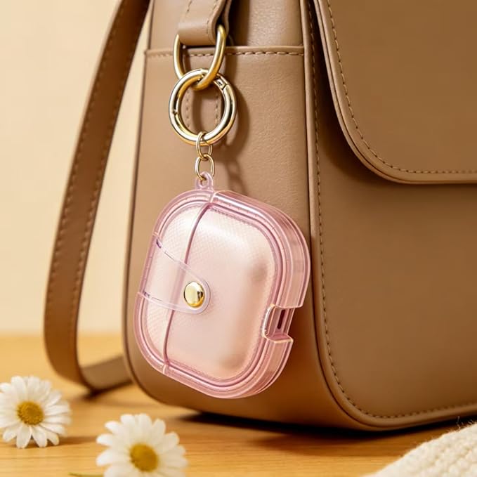 for AirPods Pro 3 Case 2025 with Lock Clear Cases,Soft TPU Cover for Airpods Pro 3rd Case for Air pod Pro 3 Cover with Keychain for Airpods Pro 3 Gen for Women Girls (Pink)