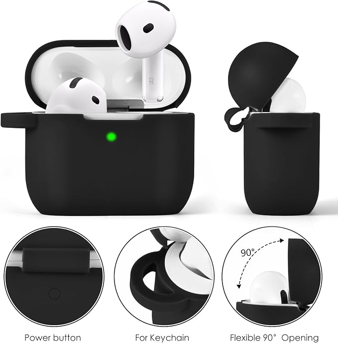 VISOOM Airpods 4 Cases 2024 Cover Women Anti-Drop Silicone iPods 4 Earbuds Wireless Accessorie Charging Cases Girl Bling Keychain for Airpod iPods 4th Generation