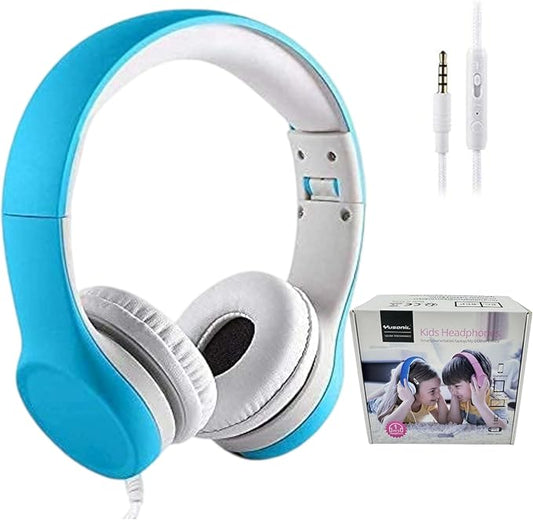 Kids Headphones with Cord, Toddler Headphones with Sharing Function, 85dB/93dB Safe Volume Limit, for Toddler Children Baby Boys Girls On-line Study, School, Travel use (Blue)