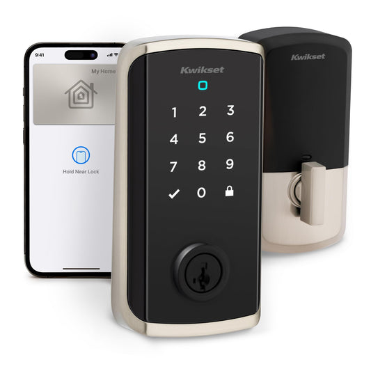 Kwikset Halo Select Plus Satin Nickel Touchscreen Apple Home Keys Tap-to-Unlock, Wi-Fi and Matter Enabled Smart Lock Deadbolt with Door Status Sensor and Intrusion Detection