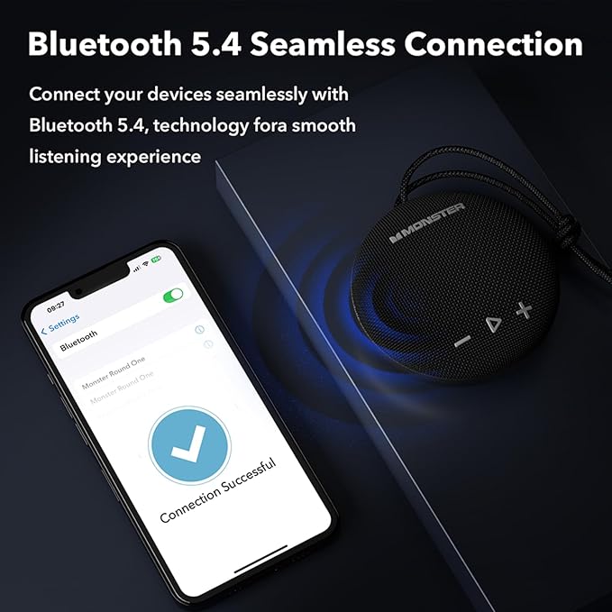 Monster Bluetooth Speaker, IPX8 Shower Speaker Waterproof, Bluetooth 5.4 with Loud HD Sound and Robust Bass, Extra Long Playtime Punchy, for Home, Beaches Portable Wireless Outdoor Speakers
