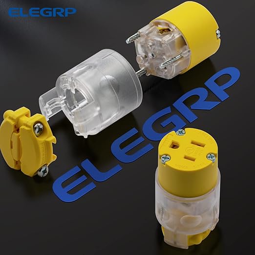 ELEGRP Lighted 15 Amp 125 Volt NEMA 5-15R 2 Pole 3 Wire Grounding Straight Blade Electrical Plug Replacement Cord Outlet Commercial Grade, Yellow, 1 Pack