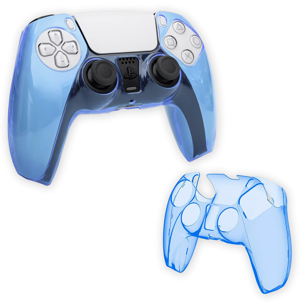 Semi-Transparent PC Case for PS5 Controller - Shockproof Cover with Anti-Slip Grip & Scratch - Resistant & Heat Ventilation (Blue)