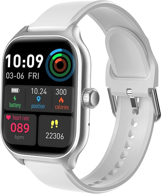 Smart Watch for Women Men Fitness (Answer/Make Calls) Compatible with iPhone/Android Phones, 2.01" HD Screen Outdoor Sport Running Watches Health Tracker Heart Rate Monitor Step Counter (White)