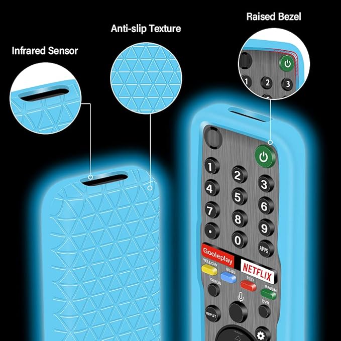2 Pack Silicone Case for Sony RMF-TX600U RMF-TX500U Remote Control [Anti-Slip] Protective Cover for Sony RMF-TX621U RMF-TX520U Voice Remote Case Sleeve Holder Protector Skin-Glow Blue, Glow Green