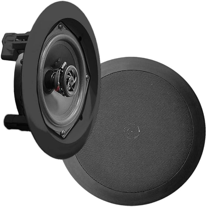 Pyle PDIC81RDBK, 8'' Ceiling Wall Mount Speakers - Pair of 2-Way Midbass Woofer Speaker 1/2'' Polymer Dome Tweeter Flush Design w/ 50Hz - 20kHz Frequency Response & 250 Watts Peak Easy Installation Black