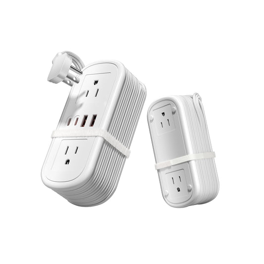 8 in 1 Travel Power Strip 4 Outlets with 4.9FT Extension Cord, Flat Plug Power Strip with 2 USB-A & 2 USB-C Ports for Multiple Devices for Travel/Dorm/Office, Travel Essentials (1 Pack)