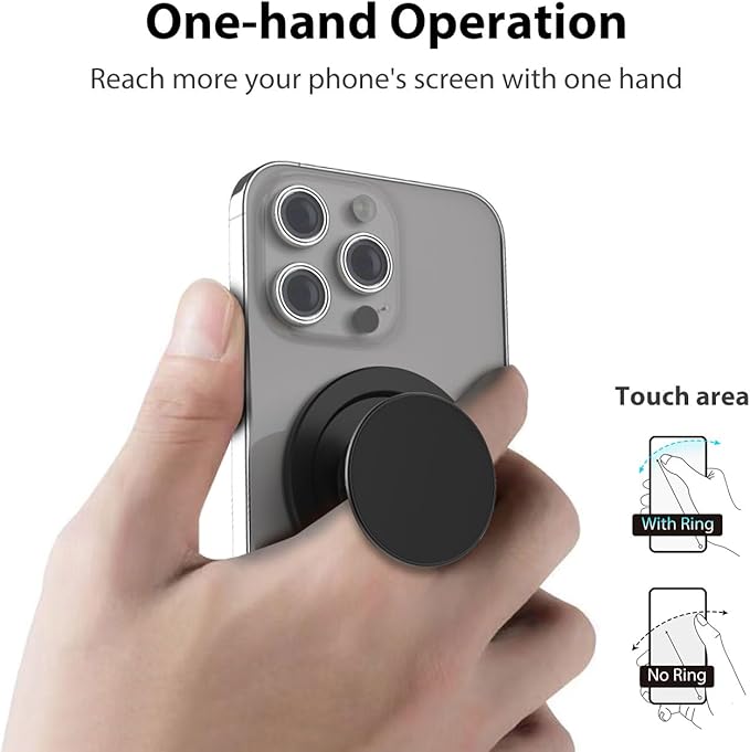 Magnetic Phone Grip Compatible with MagSafe, Magnetic Phone Ring Holder Finger Kickstand Wireless Charging Compatible, Adjustable Phone Rings Gripper Stand for MagSafe iPhone - Classic Black …