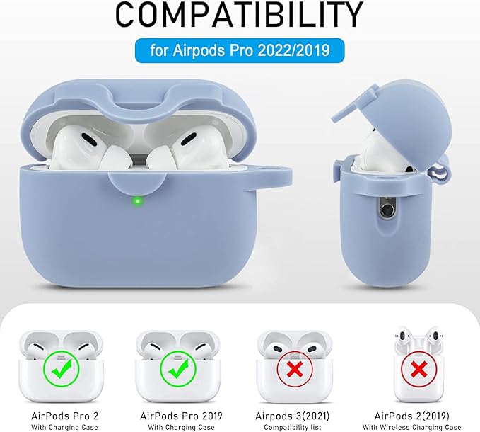 Secure Lock Case for Airpods Pro 2 Case with Cute Bling Keychain, Silicone Protective Case Cover for Airpods Pro 2nd Generation Case Women Girls - Sky Blue