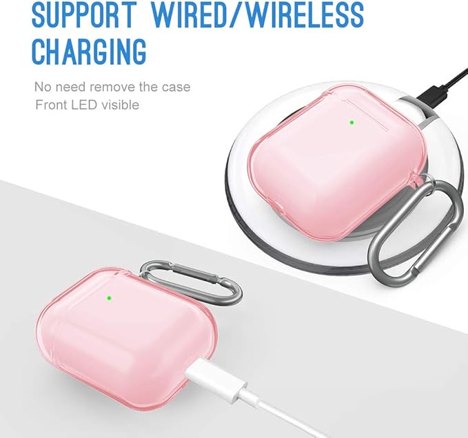 Valkit Compatible AirPod Case Cover, Clear Airpods Case with Keychain Soft TPU Protective Cover Shockproof Case for Girls Women Men Compatible with Apple AirPods Charging Case 2 & 1 - Clear Pink