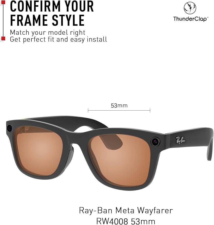 ThunderClap POLARIZED Replacement Lenses Compatible with Ray-Ban Meta Wayfarer RW4006 50mm | RW4008 53mm Smart Glasses