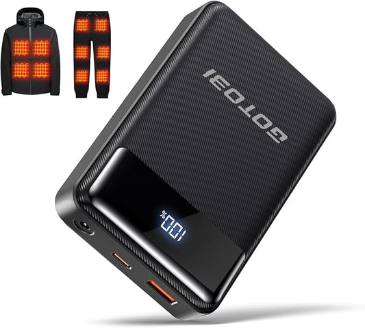 𝟏𝟐𝐕/𝟓𝐕 𝟐𝟎𝟎𝟎𝟎𝐦𝐀𝐡 Heated Jacket Battery Pack - Heated Vest Battery Pack with LED Display and 2 Adapter Cables for Wulcea, ULUSERN, Genovega, and Other Outdoor Heating Coat