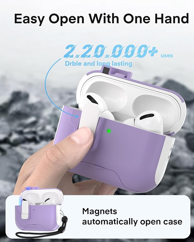 Maxjoy for AirPods Pro 3 Protective Case with Cleaning Kit, Military Hard Case with Lock Shock-Absorbing, White Purple