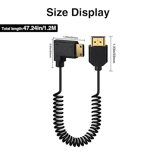 Duttek Thin Mini HDMI to HDMI Coiled Cable 1FT-4Ft, Ultra Slim & Flexible Soft Left Angled HDMI to Mini HDMI Cable Supports 3D/4K@60Hz for HDTV, Tablet, Camera and Camcorder