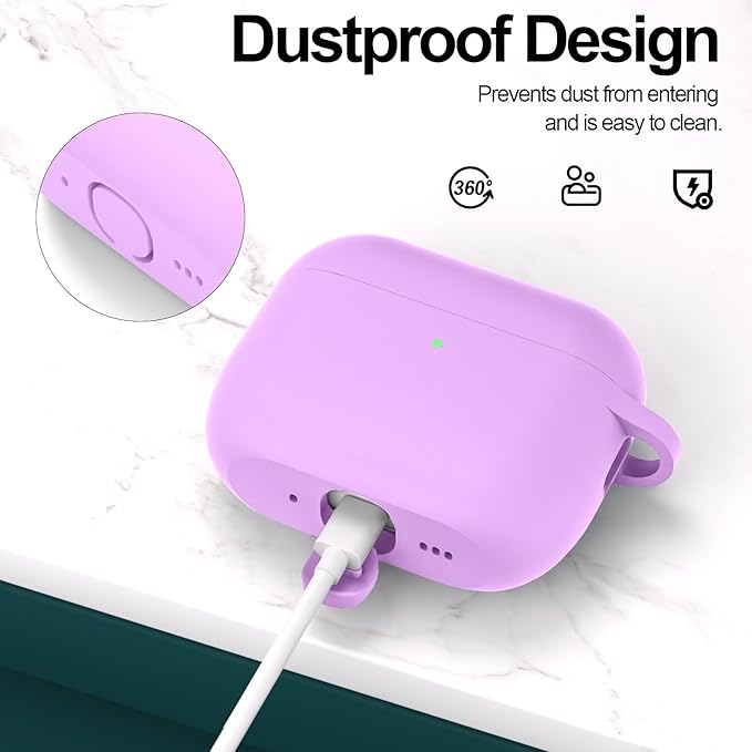 ATUAT for AirPods Pro 3 Case Cover with Cleaner, Protective Soft Silicone Skin with Keychain for Women Men for Apple AirPods Pro 3rd Generation Case(2025), Front LED Visible, Light Purple