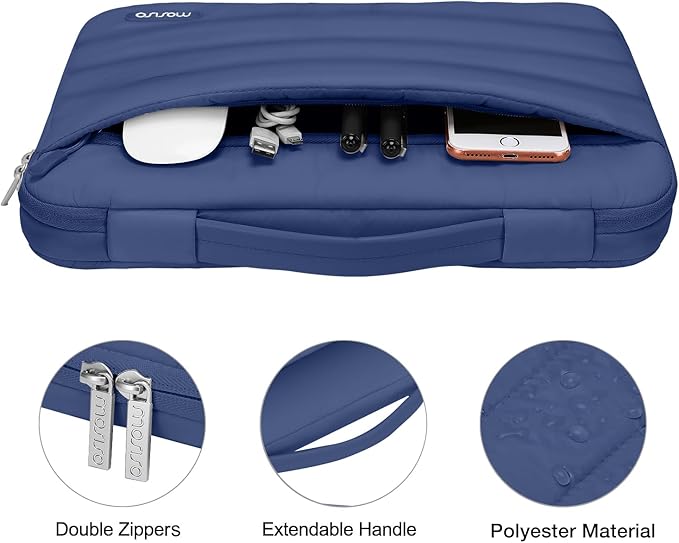 MOSISO Compatible with MacBook Air 13 inch Case M5 2026 M4 2025 M3 M2 2024-2022 A3449 A3240 A3113 A2681, Hard Case&Puffy Bag&Keyboard Cover&Webcam Cover&ScreenFilm for MacBook Air 13.6, Midnight Bule