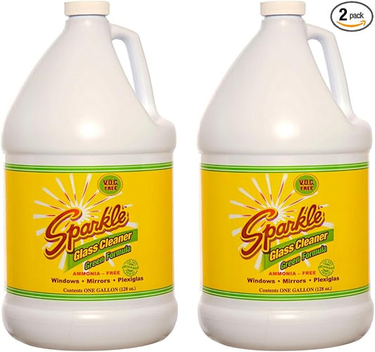 Sparkle Glass Cleaner Green Formula, Streak-Free Window, Mirror & Glass Surface Cleaner, 1 Gallon 128 Fl Oz Refill (Pack of 2)