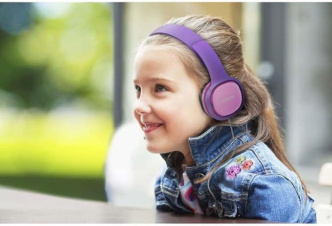 PHILIPS Kids Headphones with Cord, On-Ear Wired Headphones for Kids with Comfortable Fit & Clear Stereo Sound, 85dB Volume Limiter Headset for School/Tablet/iPad/Kindle, Ideal for Girls & Toddlers