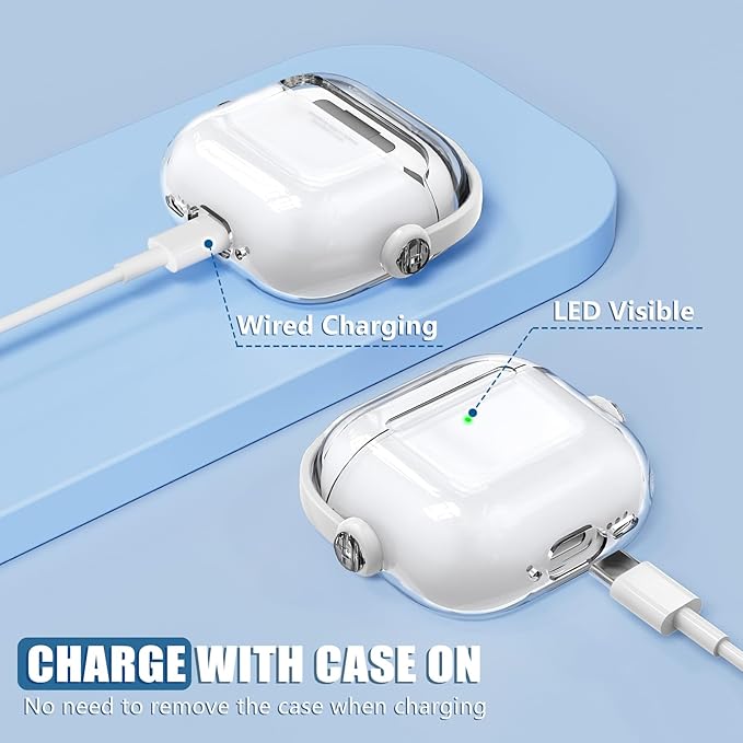 Safety Lock for Airpods 4 Case,TPU Clear Cases for Apple Airpods 4 USB-C with Cleaner Kit, Drop Protection Airpods 4 Case Cover for Men for Women with Lock and Keychain,Clear+White