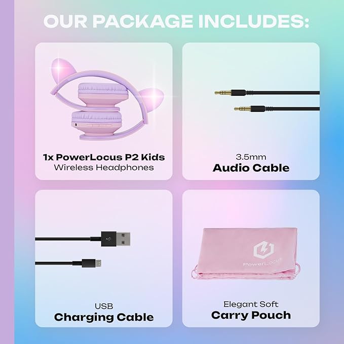 PowerLocus Kids Headphones Over-Ear, Bluetooth Wireless Headphones for Kids,with Microphone, Safe 85DB Volume Limited, Foldable with Carry Case, Audio Cable, Micro SD mode for Online Classes,PC,Phones