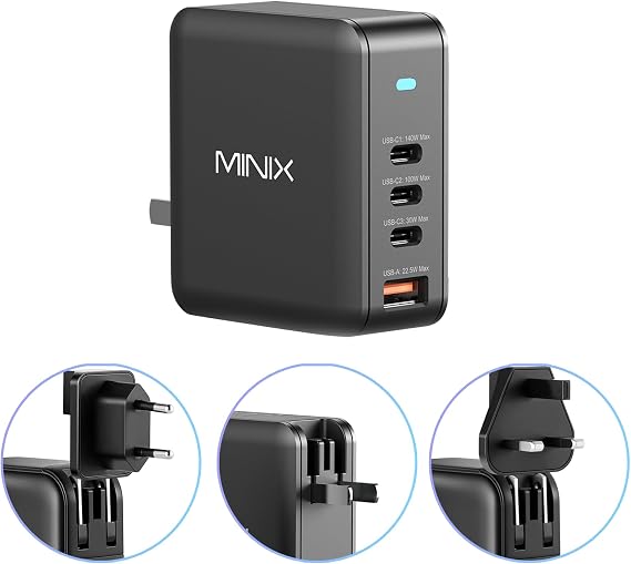 MINIX 165W USB C Charger, 140W PD 3.1 GaN Fast Charging Station for MacBook