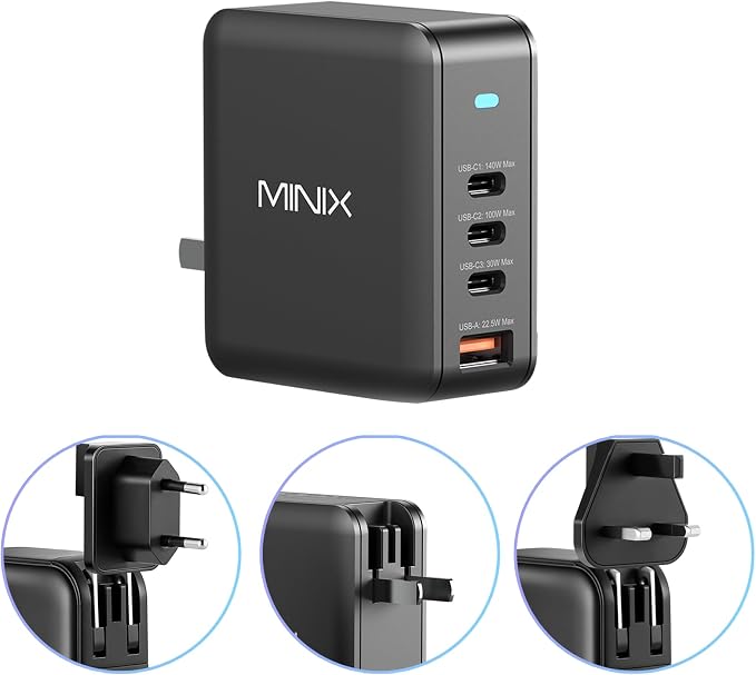 MINIX 165W USB C Charger, 140W PD 3.1 GaN Fast Charging Station for MacBook