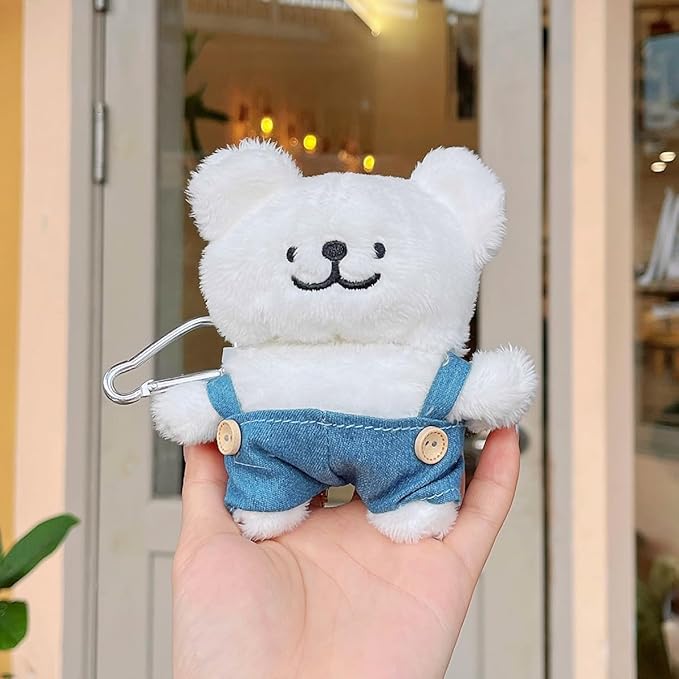 Yatchen Furry Case for AirPods 3,Funny Cute 3D Cartoon Plush Kawaii White Puppy Wearing Overalls Design Fluffy Soft Warm Cover for AirPods 3rd Generation Carrying Charging Box with Keychain Protector